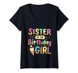 Damen Geburtstag Schwester des Tages Mädchen Eiscreme Party Familie T-Shirt mit V-Ausschnitt von Ice Cream Party Sweet Birthday Theme Gift Shop