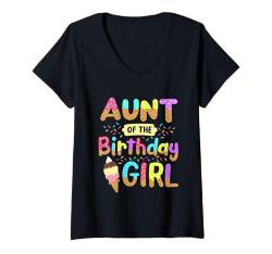 Damen Geburtstag Tante des Tages Mädchen Eiscreme Party Familie T-Shirt mit V-Ausschnitt von Ice Cream Party Sweet Birthday Theme Gift Shop