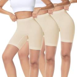 IceReco 3er Pack Radlerhose Damen Kurz für Kleid Kurze Leggins Unter Kleid Boxershorts Leggings Sporthose Beige Hautfarbene Blickdicht Laufhose Reibungslos Outdoor Biker Unterhosen Fahrradhose XXL von IceReco