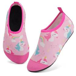 IceUnicorn Badeschuhe Kinder Schwimmschuhe Jungen Mädchen Strandschuhe Baby Aquaschuhe Barfußschuhe Kleinkind Wasserschuhe（ Rosa Einhorn 18/19 EU） von IceUnicorn