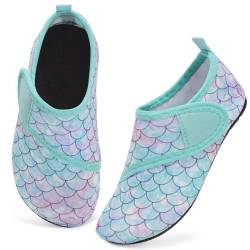 IceUnicorn Badeschuhe Kinder Schwimmschuhe Jungen Mädchen Strandschuhe Baby Aquaschuhe Barfußschuhe Kleinkind Wasserschuhe(0XMXS-Fischschuppen lila-grün, 18/19 EU) von IceUnicorn