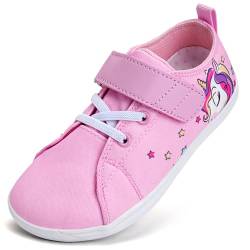 IceUnicorn Breite Kinder Sneaker Barfußschuhe Jungen Mädchen Canvas Kleinkind Hausschuhe Weit Walking Schuhe(Pink, 29EU) von IceUnicorn