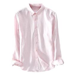 Icegrey Beiläufig Langarm Leinen Shirts Strand Hemden Herren Leinen Hemden Rosa 44 (L EU) von Icegrey