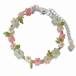 Ichlovdu Damen Armband Gänseblümchen Boho Handgefertigt Blumen Böhmische Perlen Armbänder für Frauen Mädchen Romantisches Schmuck Schön Bracelet (Mehrfarbig10p) von Ichlovdu