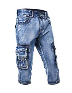 Idopy Herren 3/4 Cargo Denim Shorts Biker Jeans mit Mehreren Taschen XXL/38 von Idopy