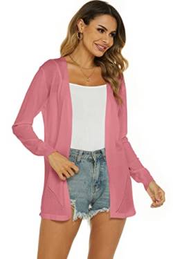 Ietaoo Damen Strickjacke Sommer Cardigan Elegant Lang Jacke Leichte Langarm Offene Strickjacke Sommerjacke Rosa L von Ietaoo