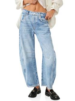Imily Bela Damen Baggy Jeans, Boyfriend Stil, Vintage, weites Bein, Mid Rise Barrel-Denim Knöchelhosen(Plus Größen bis 4XL) Weiblich Jeans Hellblau 2 von Imily Bela