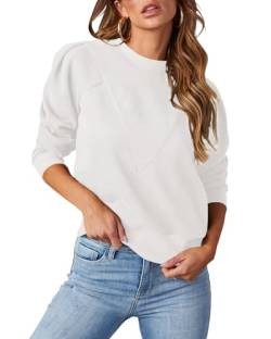 Imily Bela Damen Sweatshirt Pullover,Langarm,Rundhals,Pulli Herbst Winter Frauen Classic Basic Oberteil Sport Streetwear Sweatshirts Cropped Pullovers Tops(Weiß,XL) von Imily Bela