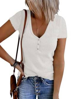 Imily Bela Damen T-Shirt V Ausschnitt Kurzarm Sommer Crop Tops Casual Gerippt Slim Fit Sexy Basic Tee Oberteile Casual Bluse Tops von Imily Bela