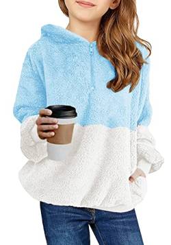 Imily Bela Kinder Mädchen Kapuzenpullover Fleece Hoodies Sherpa Pullover Teddy Sweatshirt Langarm Pulli mit Tasche (Azurblau, 140/9-10 Jahre) von Imily Bela