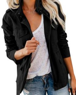 Imily Bela Übergangsjacke Damen Leichte sommerjacke Herbst Stehkragen Jacket Boyfriend Parka Sommerjacke Elegant leichte Jacke Kurzmantel(Schwarz，XL) von Imily Bela