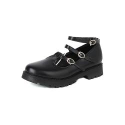 Immemorialm Elegante Retro-Lolita-Mary-Janes-Schuhe für Damen mit runder Spitze und Plateau-T-Riemen und Schnalle von Immemorialm