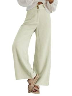 Imuedaen Cordhose Damen High Waist Weites Bein Hosen Freizeithose Lang Casual Locker Hose mit Taschen und Knöpfen (Beige, S) von Imuedaen