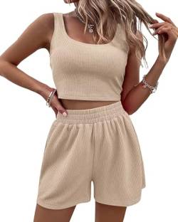 Imuedaen Damen Sommer Zweiteiler Set Crop Tank Top und Shorts Y2k Aesthetic Sportlich Elegant 2-teiliges Outfit (Beige, M) von Imuedaen