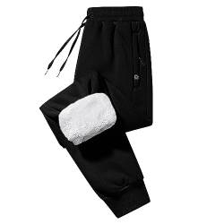 Imuedaen Jogginghose Herren Winter Fleece Gefüttert Warme Trainingshose Fleece Plüsch Gefüttert Jogger Hose Sweatpants Winterhose Traininghose mit Tasche (AA Schwarz, S) von Imuedaen