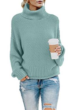 Imuedaen Pullover Damen Elegant Winter Rollkragenpullover Strickpullover Grobstrickpullover Casual Lose Langarm Pulli Oberteile (C Hellblau, XL) von Imuedaen