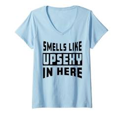 Damen Lustiger Spruch Riecht wie Upsexy Hier Sarkastische Aussage T-Shirt mit V-Ausschnitt von InGENIUS Funny Statement Shirts & Geschenke