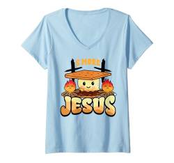 Damen Christliche Camping Smore Jesus Lustige Religiöse Camper T-Shirt mit V-Ausschnitt von InGENIUS Lustige Camper Shirts & Geschenke