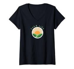 Damen Farm Life Rows und Sonnenaufgang T-Shirt mit V-Ausschnitt von InThaMornin