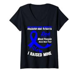 Damen IBM Awareness Dad Blue Ribbon Father Support Zitat T-Shirt mit V-Ausschnitt von Inclusion Body Myositis Awareness Products (Lwaka)