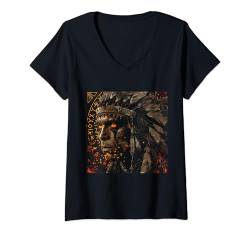 Damen Indianer T-Shirt Indian Indianer Häuptling Uhreinwohner T-Shirt mit V-Ausschnitt von Indian Shop IBK