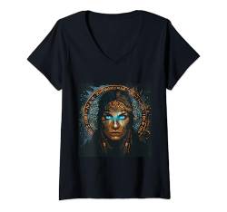 Damen Indianer T-Shirt Indian Indianerin Häuptling Uhreinwohner T-Shirt mit V-Ausschnitt von Indian Shop IBK