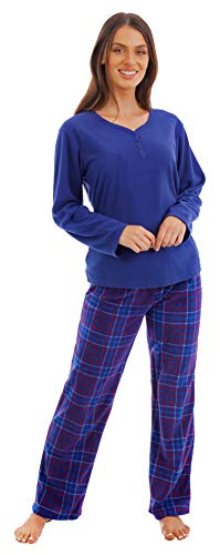 Damen geometrische Print Warm Supersoft Fleece Pyjama Marine Check von Indigo Sky