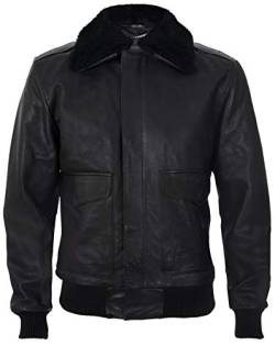 Infinity Leather Herren A2 Schwarz Schaf Nappa Leder Bomberjacke mit Abnehmbarer Schaffellkragen 3XL von Infinity Leather