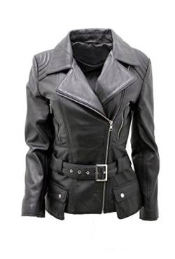 Damen Schwarz Lange Feminine Leder Motorradfahrer Jacke 20 von Infinity