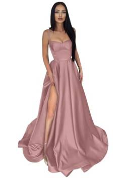 Damen Ballkleid aus Satin mit Spaghettiträgern Lange A-Linie Schlitz PlisseeFormelle Party Abendkleider mit Taschen von Infuness