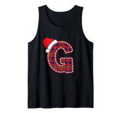 Buchstabe G Initiale Name Plaid Weihnachtsmannmütze Weihnachten Tank Top von Initial Name Christmas Apparel