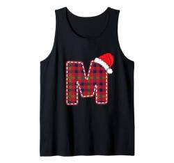 Buchstabe M Initiale Name Plaid Weihnachtsmannmütze Weihnachten Tank Top von Initial Name Christmas Apparel