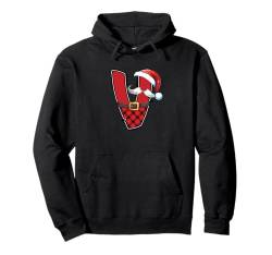 Buchstabe V Initiale Name Plaid Weihnachtsmannmütze Weihnachten Pullover Hoodie von Initial Name Christmas Clothing