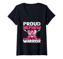 Damen Stolzer Neffe eines Brustkrebskriegers-Bewusstseins T-Shirt mit V-Ausschnitt von Inspirational Breast Cancer Awareness Gifts Co.