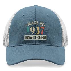 Baseball Cap Made in 1937 Birthdaylimited Edition Trucker Cap für Frauen Cool Cotton Mesh Snapbacks, Himmelblau-Denim, One size von Inzimo