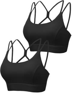 Irdcomps Damen Sport BH ohne Bügel Starker Halt Bras Sports Brüste mit Racerback für Fitness Yoga Joggen,2er-Schwarz-319,M von Irdcomps