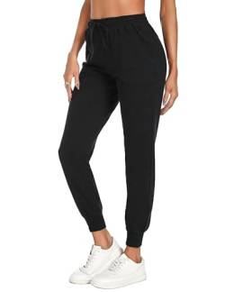 Irdcomps Jogginghose Damen Lang Sporthose Baumwolle Traininghose High Waist Freizeithose Damenhose Laufhose Frauen Jogger Leicht für Laufen Sport Yoga mit Taschen Schwarz S von Irdcomps