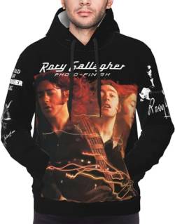 Ireser Rory Music Gallagher Herren Langarm Hoodie Casual Pullover Grafikdruck Sweatshirt Kordelzug Kapuzenpullover, Schwarz , XXXL von Ireser