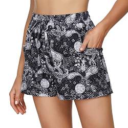 Irevial Damen Shorts Sommer Kurze Hose mit Taschen Boardshorts Tropical mit Bund und Druck Boardhose Schwarzer XXL von Irevial