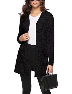 Irevial Leichte Strickjacke Damen Lang Cardigan Dünne Langarm Offene Strickmantel für Frühling und Sommer Schwarz S von Irevial