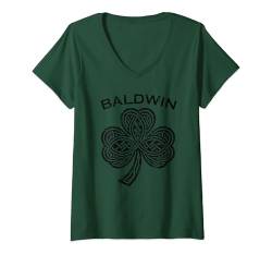 Damen Baldwin Family Last Name Irish Ireland Celtic T-Shirt mit V-Ausschnitt von Irish Family Names Heritage Heraldry Eire Merch