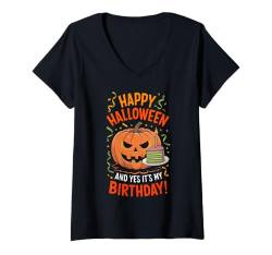 Damen Happy Halloween And Yes It's My Birthday 31. Oktober Party T-Shirt mit V-Ausschnitt von It's My Birthday Born On Girl Boy Party Gifts