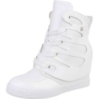 Ital-Design Damen High-Top Freizeit Schnürstiefelette (87108901) Keilabsatz/Wedge Sneakers High in Weiß von Ital-Design