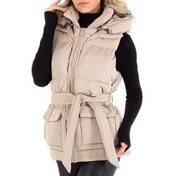 Ital Design Damen LEICHT GEFÜTTERT KAPUZE (ABNEHMBAR) GÜRTEL JACKE Gr. S Beige von Ital Design