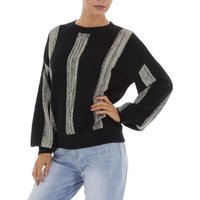 Ital-Design Strickpullover Damen Freizeit (81561299) Glitzer Gestreift Stretch Strickpullover in Schwarz von Ital-Design