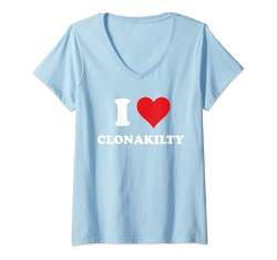 Damen I Heart Clonakilty Ireland Love Eire Irish Souvenir Item T-Shirt mit V-Ausschnitt von Italia Cities Towns Tourism Merch Tees And Stuff