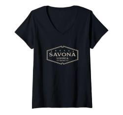 Damen Savona Liguria Italia | Historic Savona Italien T-Shirt mit V-Ausschnitt von Italian Standard Apparel Co.