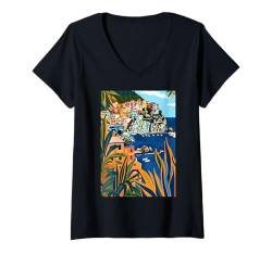 Damen Cinque Terre Nature Italien T-Shirt mit V-Ausschnitt von Italy Aesthetic Minimalist Art (Cinque Terre)