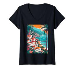 Damen Kunst an der Amalfiküste, Italien, Ästhetik T-Shirt mit V-Ausschnitt von Italy Minimalist Art Graphics (Amalfi)