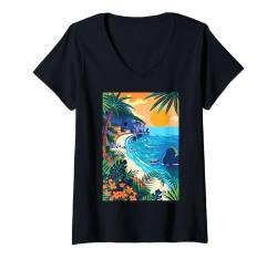 Damen Amalfiküste Natur Italien T-Shirt mit V-Ausschnitt von Italy Minimalist Graphics Arts (Amalfi)